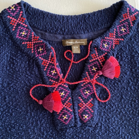 Tommy Bahama Eden Bay Tassel Tunic Beach Sweater embroidered tassel ties Size M - Picture 4 of 16